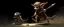 Placeholder: rat gremlin elf halfling pixie runner, airbrush and pen outline, realistic 3d rendering with high contrast background