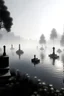 Placeholder: Crea un cementerio frente a un lago y niebla realista