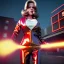 Placeholder: retro sci-fi press image, explosions supermarket from 1960, many explosions, sweet young Jane Fonda, tight latex suit, weapon, fighting stance, soft color, highly detailed, unreal engine 5, ray tracing, RTX, lumen lighting, ultra detail, volumetric lighting, 3d, finely drawn, high definition, high resolution.