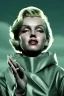 Placeholder: Ultra Realistic retro sci-fi scene, portrait, blonde woman, sweet young Marilyn Monroe face, perfect iris, tight latex coat, Strange planet background, Retro sci-fi style helmet, fog, rain, soft color, highly detailed, unreal engine 5, ray tracing, RTX, lumen lighting, ultra detail, volumetric lighting, 3d, finely drawn, high definition, high resolution.