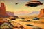Placeholder: retrofuturism landscape with ufo in the sky, mountains, cars, rocks, henry luyten and ludwig dettman impressionism paintings