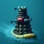 Placeholder: a Dalek in a rubber raft and wearing a life vest