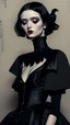 Placeholder: painting by koson ohara and marta bevacqua, portrait of a beautiful goth woman with black hair Caress a crow, wearing a black dress, 8k, high quality, highly detailed full body