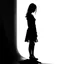 Placeholder: B/W A silhouette of girl between the age of 21-24 afraid white background