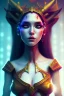 Placeholder:  cute demon girl neck head portrait, warrior costume, village, meditation, cyberpunk, 8k quality