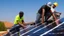 Placeholder: solar panel installation by 2 - 3 black guys on the roof of a house, panoramic view