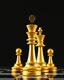 Placeholder: a bishop chess piece standing beind a podium. in front are the king and queen chess pieces, illustration