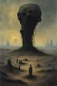 Placeholder: zdzislaw beksinski dystopian Decrepit landscape, rotting land, war, decaying fields, misery, a dying world war famine drugs bottom feeding humanoids post apocalyptic violent