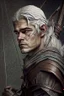 Placeholder: gray hair young medieval man with a longbow