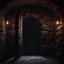 Placeholder: Inside of a dungeon with stone floor and a heavy wooden door. the only light comes from a small barred window high on the wall. Dark gothic fantasy. photorealistic. 4k