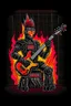 Placeholder: A robot terminator with a red punk crest playing bass, black background, flames all around him.