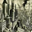 Placeholder: Hannah Höch and Peter Blake style. Close up. High-rise buildings and a smoking factory in a chaotic big City. Unusual perspective. Simultaneous collage of different combined views. Etching, Line art. Dramatic light. Best quality, detailed, masterpiece. Etching. Subtle gradients.