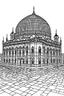 Placeholder: Coloring page, attractive picture, Al-Aqsa Mosque, clear thick line, blank pictures of colors, white background, black and white