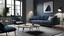 Placeholder: Dark blue sofa and recliner chair in scandinavian apartment. Interior design of modern living room. Created with generative