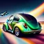 Placeholder: jet-fighter vw-beetle hybrid, retrofuturistic, phototrealism, in flight, one subject,