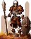 Placeholder: tabletop RPG skeleton warrior with sword and shield and rusted chainmail rpg art no background