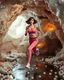 Placeholder: make a picture pretty crystal cave covered with jwellary and 3d recursive cubic and sphere base pearls and a beautiful fashion model lady with cute,bob hair,makeup, in pretty sports suit is running inside cave ,dynamic camera fallow her inside cave capturing full body, dynamic lights.