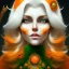 Placeholder: fantasy setting, woman, orange and white hair, wavy hair, freckles, ranger, more orange hair, more white hair, green eyes, more white hair, more white hair,