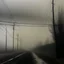 Placeholder: An empty road on a misty day. Telegraph poles and wires. Muted tones. With blotches and lens noise. Photo 4k