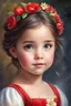 Placeholder: a painting of a little girl with a flower in her hair, realistic cute girl painting, adorable digital painting, princess portrait, painting of beautiful, portrait of snow white, beautiful character painting, portrait painting of a princess, photorealistic disney, disney art, cartoon painting, girl wears a red dress, disney artist, beautiful princess, fairytale artwork, cute young girl, disney character