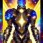 Placeholder: A battle suit made of galaxies and stars with a glove that has seven endless stones Battle armor from the extract of galaxies Battle armor from the extract of galaxies with a fiery sword