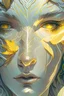 Placeholder: A close-up of the white woman's face, with glowing yellow eyes and sharp claws visible in the foreground, art nouveau botanicals, intricate, highly detailed, digital painting, artstation, concept art, smooth, sharp focus, cinematic, illustration, beautiful face, art by artgerm and greg rutkowski and alphonse mucha