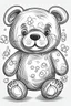 Placeholder: Outline art for coloring page, RADICAL HAPPY TEDDY BEAR, coloring page, white background, Sketch style, only use outline, clean line art, white background, no shadows, no shading, no color, clear