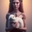 Placeholder: a cute smiling girl holding her bunny, tattoo in her face, michelangelo oil painting, steam punk, scary, horror, realistic, made in octane, cinematic, ultra-realistic, extremely detailed octane rendering, 8K, VRAY Super Real ar 2:3, dof photorealistic futuristic 50mm lens hard lighting dark gray tintype photograph, realistic lighting, sephia colors