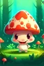 Placeholder: one Adorable Creepy Baby Mushroom, have fun and happy, friendly background, wearing baby clothes, in the forest, cartoon