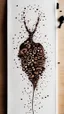 Placeholder: Tattoo on white paper, anatomical coffee, bright brown drawing, black paint strokes on background, large black strokes background, polka dot pattern