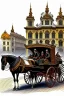 Placeholder: Fiacre, carriage with two horses in Vienna. Old sketch