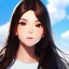 Placeholder: red long haired woman, casual clotting, realistic, HD4k, watery cloud background, close up shot,