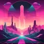 Placeholder: by Petros Afshar, Abstract Vaporwave masterpiece, by Petros Afshar, highway running toward silhouette of an alien desert metropolis, pastel neon colors, pink and purple and turquoises, abstract, profound, pronounced geometric grid lines and shapes artistic artifacts