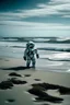 Placeholder: Astronaut entering the vast sea on a beach