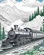 Placeholder: Steam train chugs through mountain forest,Coloring Book for Adults, Grayscale Coloring Book with color