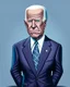 Placeholder: Cartoon of presidente Joe Biden cuerpo completo cara grotesca hiperdetallado traje gris colores complementarios en el fondo la casa blanca