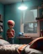 Placeholder: Boy room scene with color hair monster, Steven Spielberg style, realistic photo, sweet, concept art, smooth, unreal engine 5, god lights, ray tracing, RTX, lumen lighting, ultra detail, volumetric lighting, 3d.