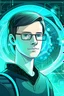 Placeholder: illustration of student portrait with futuristic background