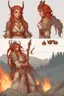 Placeholder: Female paladin Druid. Made from fire, hair is long and bright red. It has some braids. Eyes are big, looks like fire . Makes fire with hands. Has trust issues