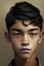 Placeholder: a 15 year old boy with tan skin neatly army trimmed hair with a slightly protruding upper jaw with medium sized dark brown eyes and very slightly skinny and very light eyebrows