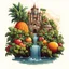 Placeholder: juice kingdom AI design all fruits and add bottle in the river