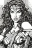 Placeholder: Generate an 8.5 by 11 inches outline coloring page of Wonder Woman on a blank white canvas, with no shading and a prominent dark outline