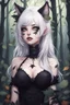 Placeholder: CAT GIRL, goth, forest, nature, cartoon, leaves, boobs, portrait, colour image, white hair