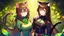 Placeholder: rave poster with Four-leaf clover girl with brown hair and cat ears