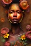 Placeholder: an abstract painting of rusted metal and flowers, afro portrait, rust, scaffolding, iron cladding, decay, mixed media, textured, anatomically correct, beautiful perfect face, sharp focus, highly detailed