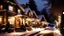 Placeholder: a photo of houses on a street full of snow houses with christmas decorations and lighting, 8k reslotuion photo look