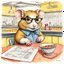 Placeholder: whimsical rough color pencil sketch of an anthropomorphic bespectacled hamster filling in the Sunday crossword puzzle sitting at a 50's diner counter, by Javier Mariscal