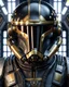 Placeholder: star wars bald male corellian pilot wearing dark gunmetal grey and black First Order special forces TIE pilot armored flightsuit and helmet with gold trim inside the jedi temple, centered head and shoulders portrait, hyperdetailed, dynamic lighting, hyperdetailed background, 8k resolution, volumetric lighting, light skin, fully symmetric details