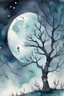 Placeholder: Let the moon light guide you , watercolour, muted colours, stars, tree reaching for the moon