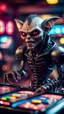 Placeholder: portrait of a vampire werewolf robot goblin gremlin with mustage playing an arcade game, in the style of Giger,bokeh like f/0.8, tilt-shift lens 8k, high detail, smooth render, down-light, unreal engine, prize winning